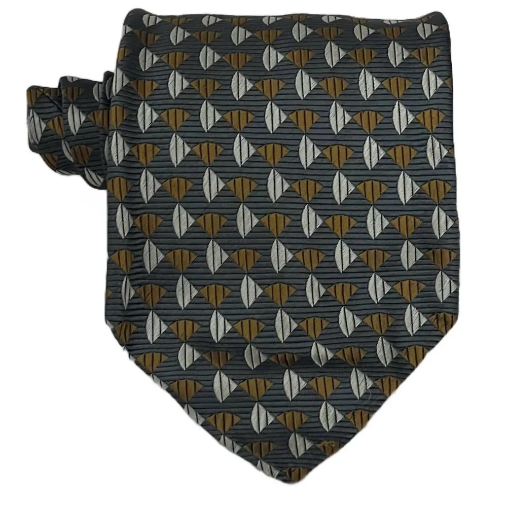 Claiborne 100% Silk Designer Tie Gray Geometric‎ Business Casual Retro Necktie